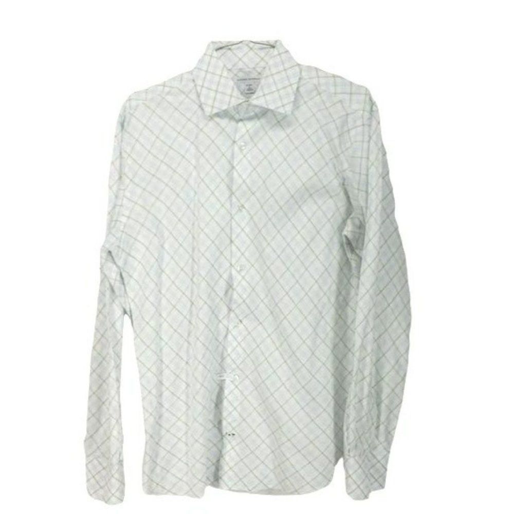 Banana Republic Men's White Plaid Lattice Design Dress Business Shirt Size Large